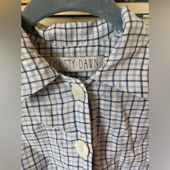 Christy Dawn Piper Dress Linen White Blue Plaid Midi M - Picture 7 of 10